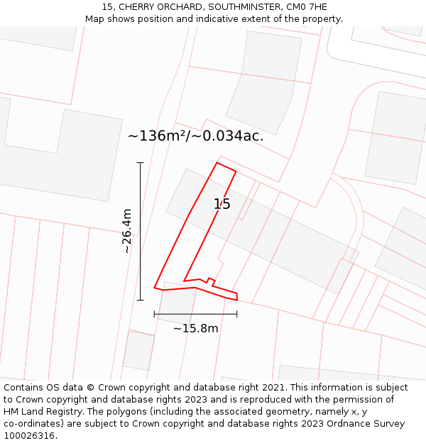 15, CHERRY ORCHARD, SOUTHMINSTER, CM0 7HE: Plot and title map