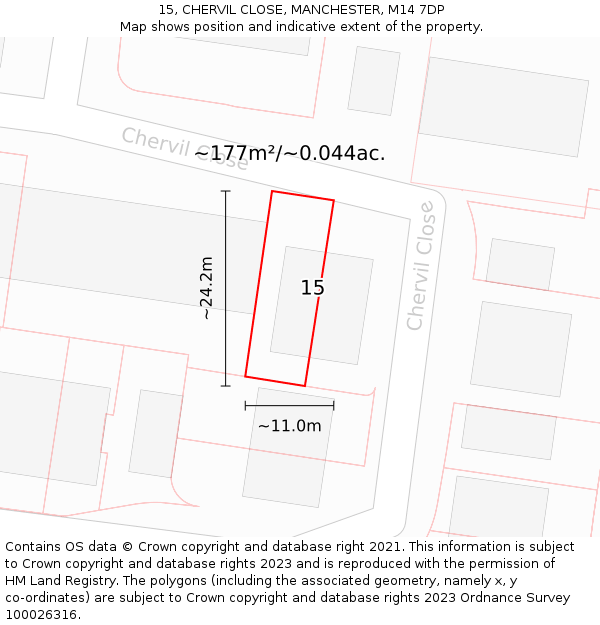 15, CHERVIL CLOSE, MANCHESTER, M14 7DP: Plot and title map