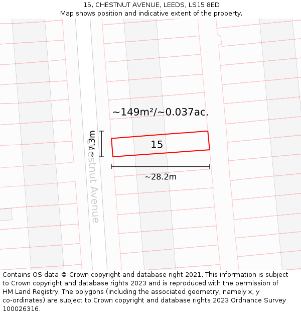 15, CHESTNUT AVENUE, LEEDS, LS15 8ED: Plot and title map