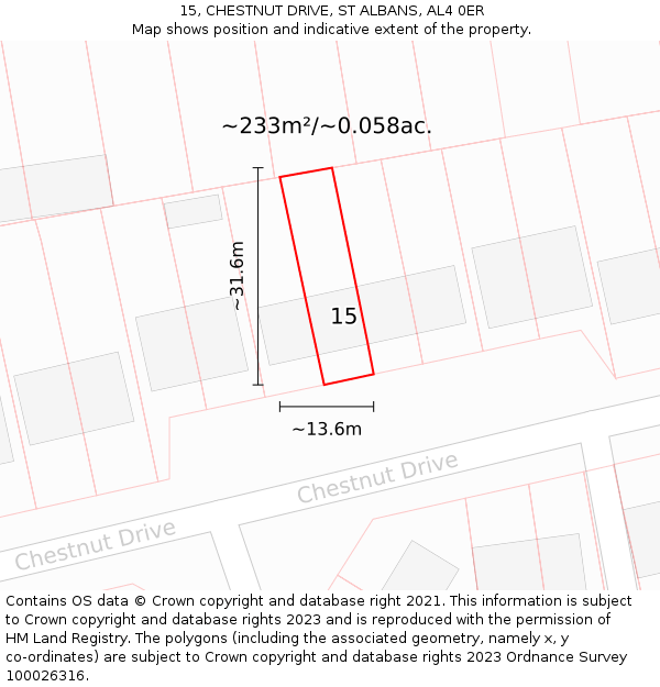 15, CHESTNUT DRIVE, ST ALBANS, AL4 0ER: Plot and title map