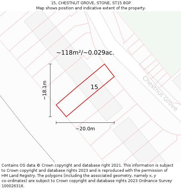 15, CHESTNUT GROVE, STONE, ST15 8GP: Plot and title map