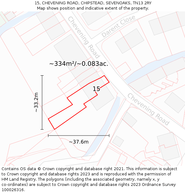 15, CHEVENING ROAD, CHIPSTEAD, SEVENOAKS, TN13 2RY: Plot and title map