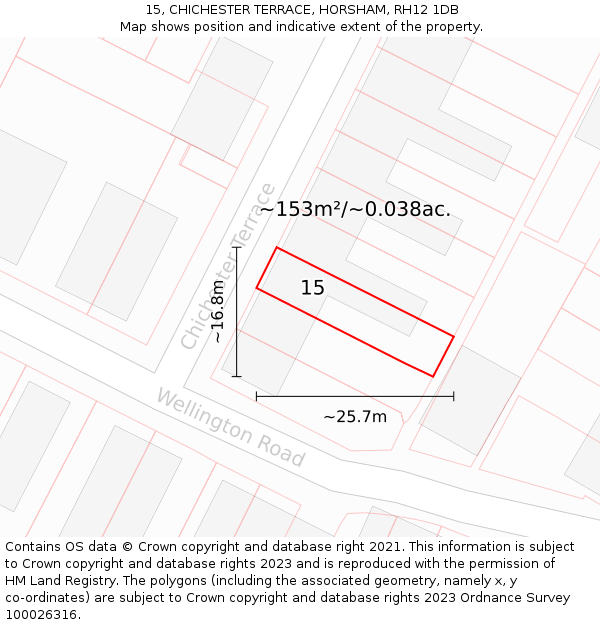 15, CHICHESTER TERRACE, HORSHAM, RH12 1DB: Plot and title map