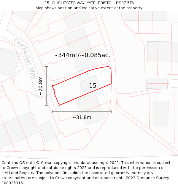 15, CHICHESTER WAY, YATE, BRISTOL, BS37 5TA: Plot and title map