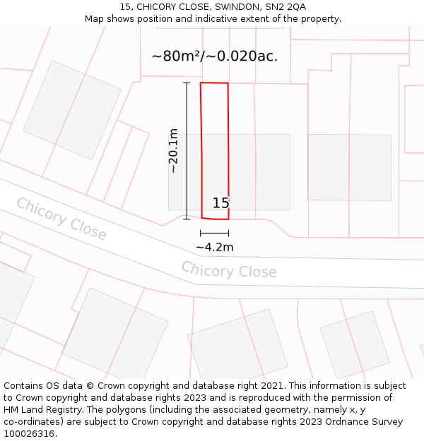 15, CHICORY CLOSE, SWINDON, SN2 2QA: Plot and title map