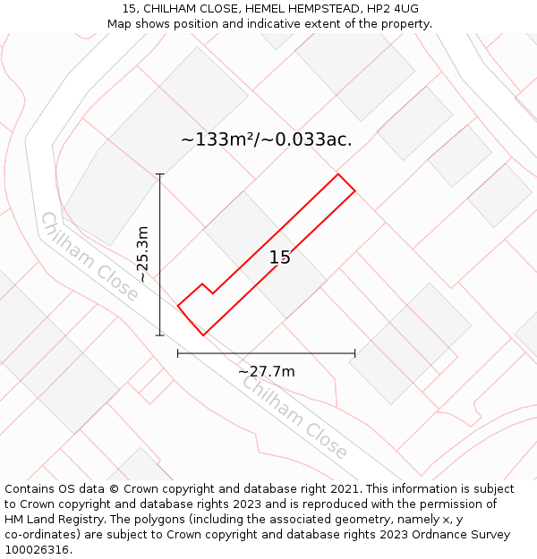 15, CHILHAM CLOSE, HEMEL HEMPSTEAD, HP2 4UG: Plot and title map