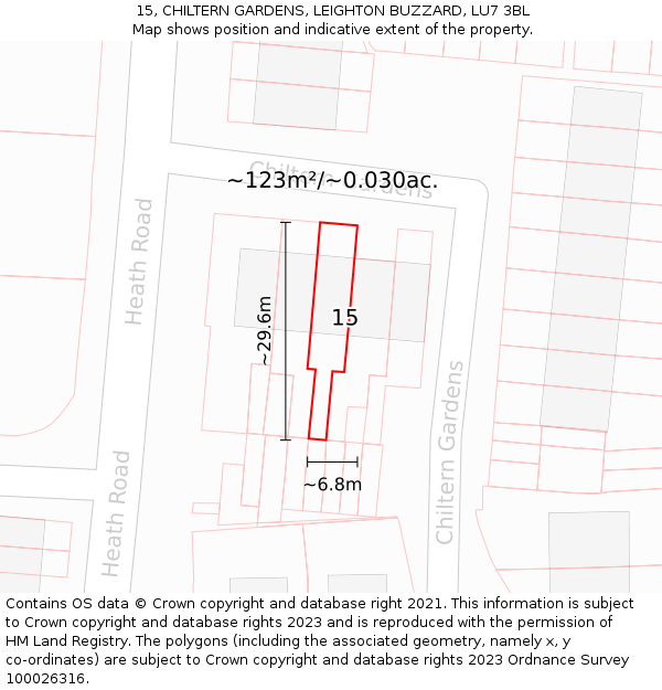 15, CHILTERN GARDENS, LEIGHTON BUZZARD, LU7 3BL: Plot and title map