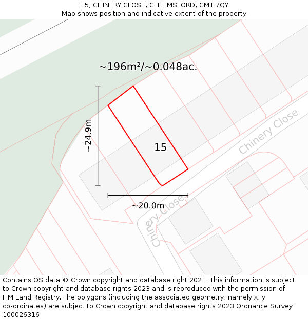 15, CHINERY CLOSE, CHELMSFORD, CM1 7QY: Plot and title map