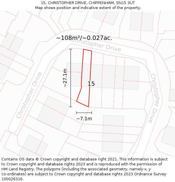 15, CHRISTOPHER DRIVE, CHIPPENHAM, SN15 3UT: Plot and title map