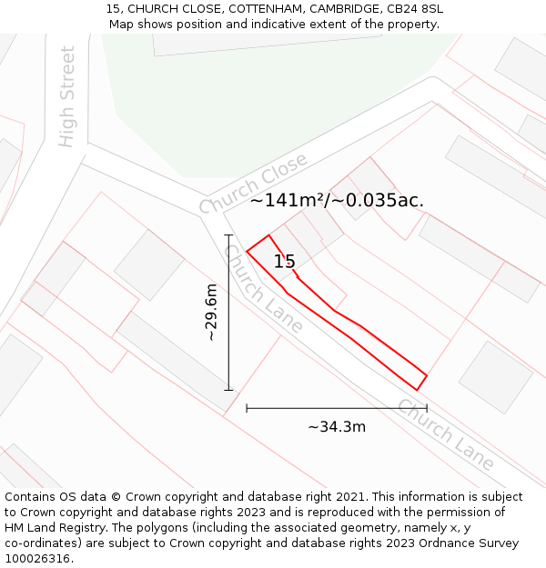 15, CHURCH CLOSE, COTTENHAM, CAMBRIDGE, CB24 8SL: Plot and title map