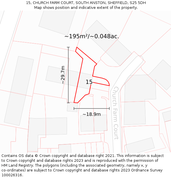15, CHURCH FARM COURT, SOUTH ANSTON, SHEFFIELD, S25 5DH: Plot and title map