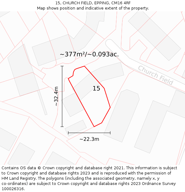 15, CHURCH FIELD, EPPING, CM16 4RF: Plot and title map