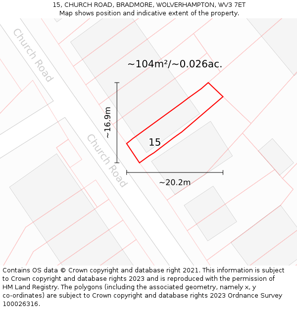 15, CHURCH ROAD, BRADMORE, WOLVERHAMPTON, WV3 7ET: Plot and title map