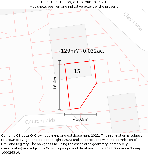 15, CHURCHFIELDS, GUILDFORD, GU4 7NH: Plot and title map