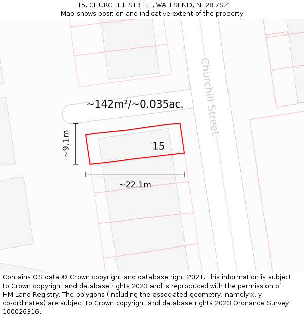 15, CHURCHILL STREET, WALLSEND, NE28 7SZ: Plot and title map