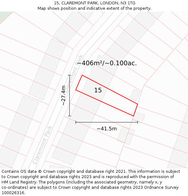 15, CLAREMONT PARK, LONDON, N3 1TG: Plot and title map