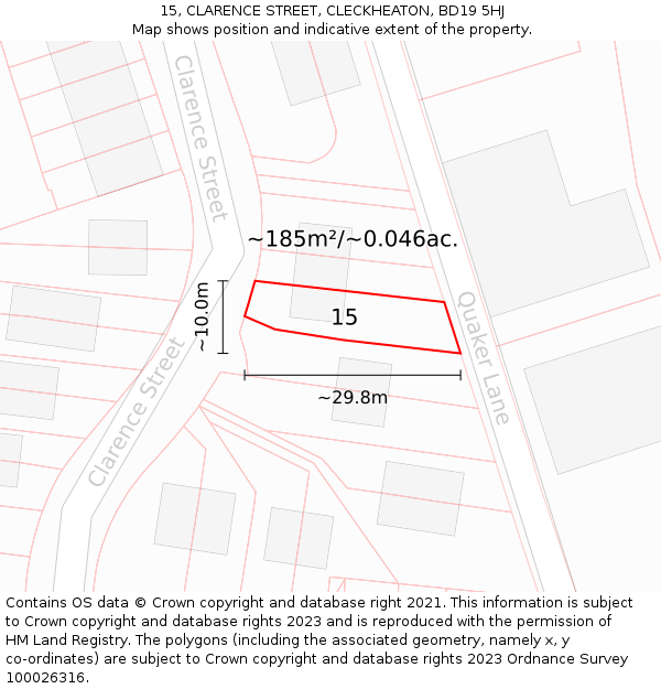 15, CLARENCE STREET, CLECKHEATON, BD19 5HJ: Plot and title map
