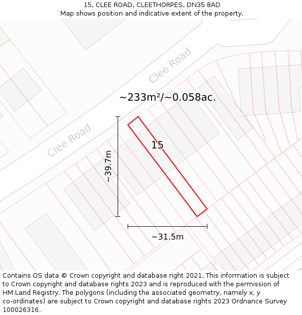 15, CLEE ROAD, CLEETHORPES, DN35 8AD: Plot and title map