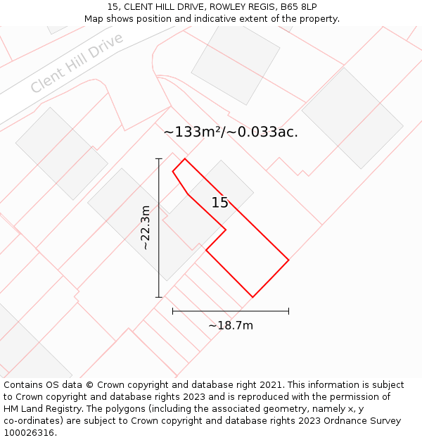15, CLENT HILL DRIVE, ROWLEY REGIS, B65 8LP: Plot and title map