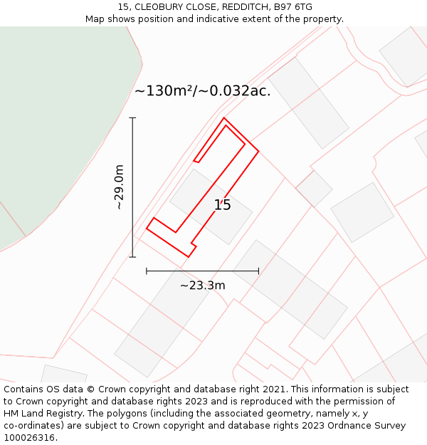15, CLEOBURY CLOSE, REDDITCH, B97 6TG: Plot and title map