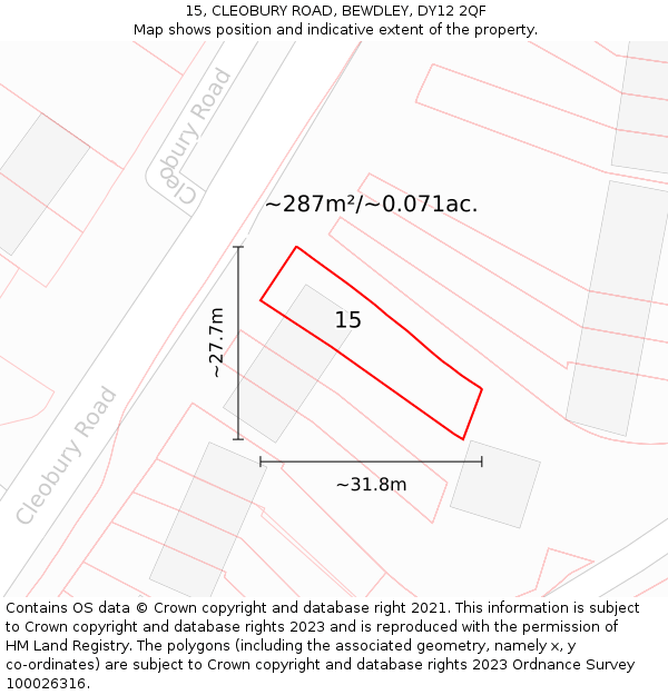 15, CLEOBURY ROAD, BEWDLEY, DY12 2QF: Plot and title map