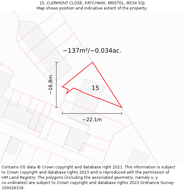 15, CLERMONT CLOSE, PATCHWAY, BRISTOL, BS34 5QJ: Plot and title map