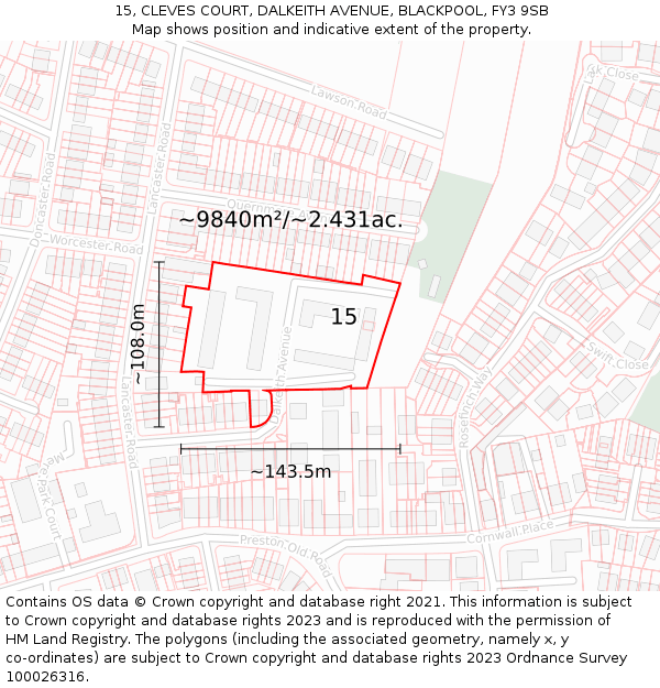 15, CLEVES COURT, DALKEITH AVENUE, BLACKPOOL, FY3 9SB: Plot and title map