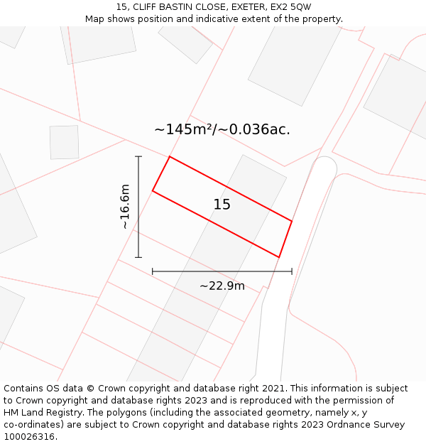 15, CLIFF BASTIN CLOSE, EXETER, EX2 5QW: Plot and title map