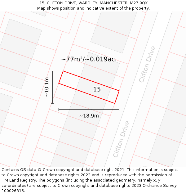 15, CLIFTON DRIVE, WARDLEY, MANCHESTER, M27 9QX: Plot and title map