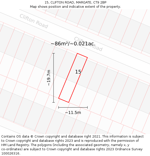 15, CLIFTON ROAD, MARGATE, CT9 2BP: Plot and title map