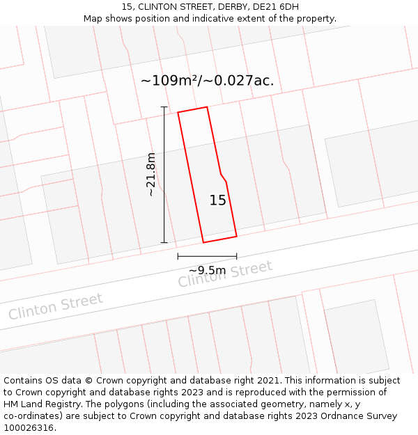15, CLINTON STREET, DERBY, DE21 6DH: Plot and title map