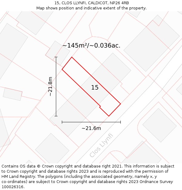 15, CLOS LLYNFI, CALDICOT, NP26 4RB: Plot and title map