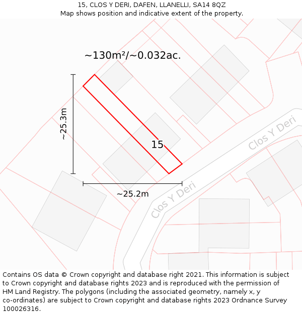 15, CLOS Y DERI, DAFEN, LLANELLI, SA14 8QZ: Plot and title map