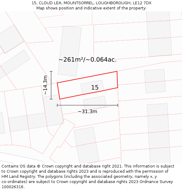 15, CLOUD LEA, MOUNTSORREL, LOUGHBOROUGH, LE12 7DX: Plot and title map