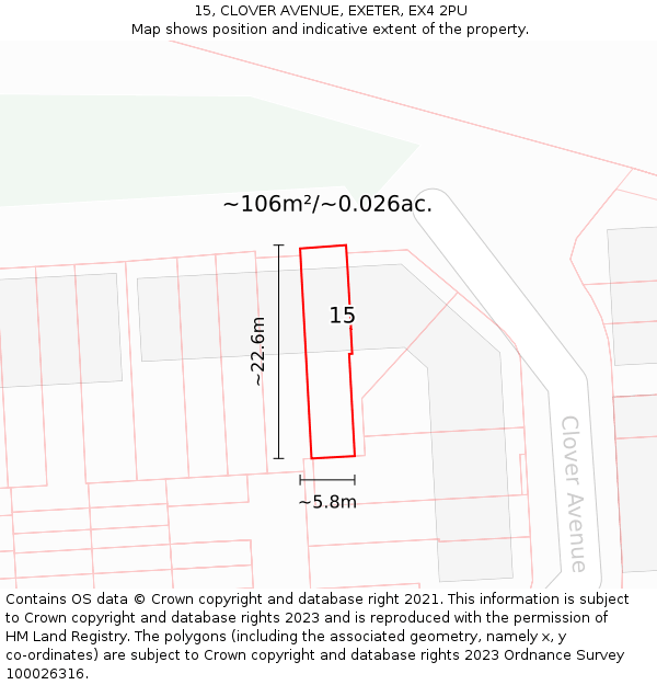 15, CLOVER AVENUE, EXETER, EX4 2PU: Plot and title map