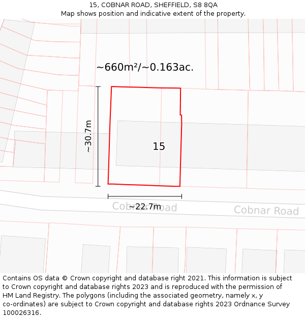 15, COBNAR ROAD, SHEFFIELD, S8 8QA: Plot and title map