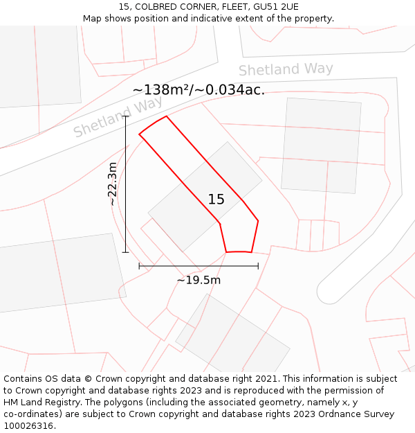 15, COLBRED CORNER, FLEET, GU51 2UE: Plot and title map