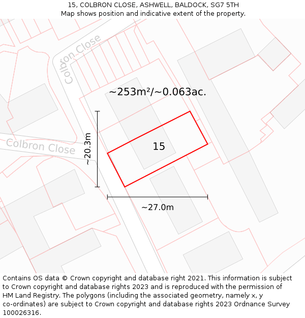 15, COLBRON CLOSE, ASHWELL, BALDOCK, SG7 5TH: Plot and title map