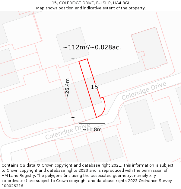 15, COLERIDGE DRIVE, RUISLIP, HA4 8GL: Plot and title map