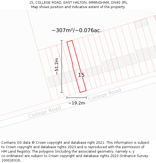 15, COLLEGE ROAD, EAST HALTON, IMMINGHAM, DN40 3PL: Plot and title map
