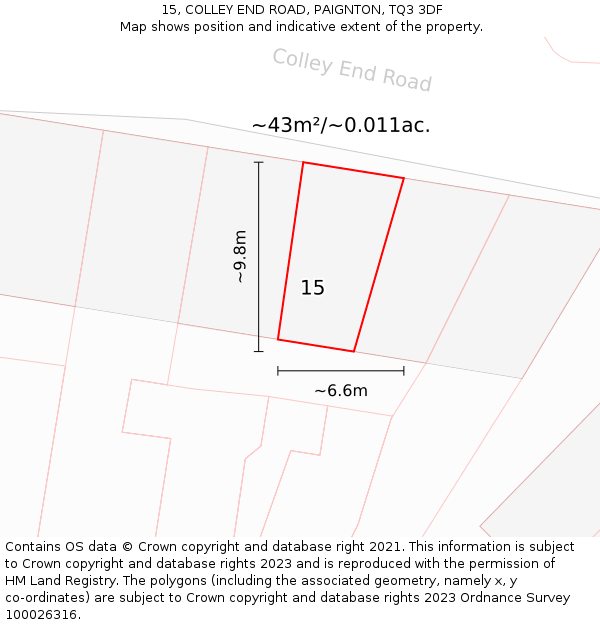 15, COLLEY END ROAD, PAIGNTON, TQ3 3DF: Plot and title map