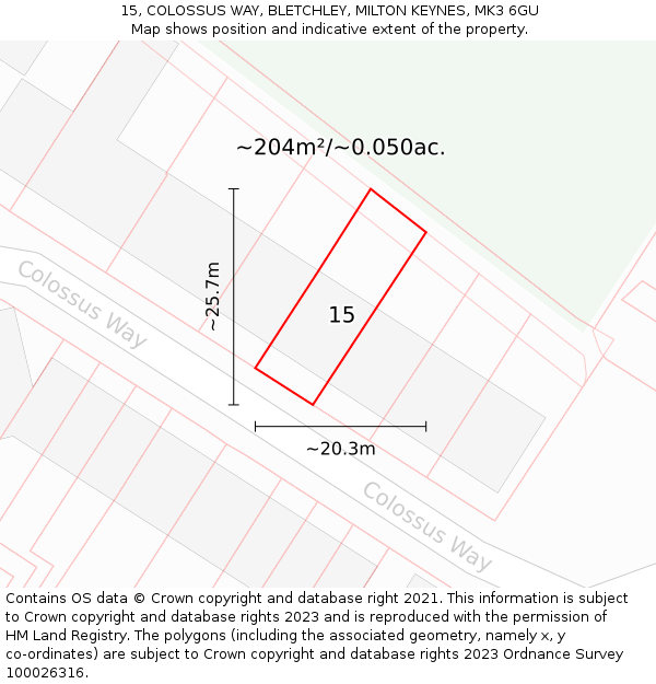 15, COLOSSUS WAY, BLETCHLEY, MILTON KEYNES, MK3 6GU: Plot and title map