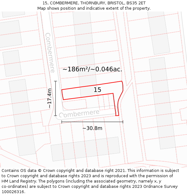 15, COMBERMERE, THORNBURY, BRISTOL, BS35 2ET: Plot and title map
