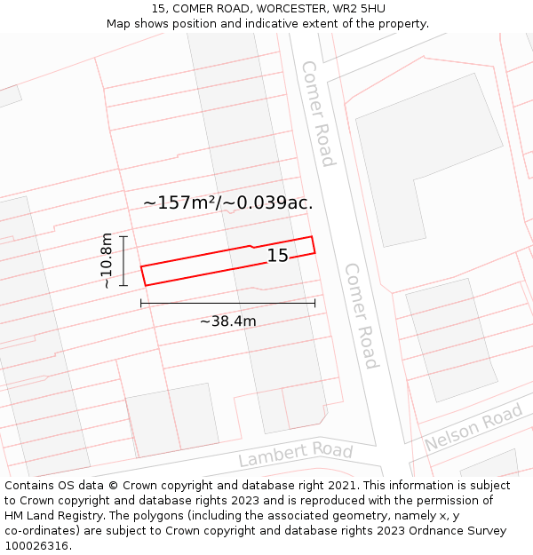 15, COMER ROAD, WORCESTER, WR2 5HU: Plot and title map