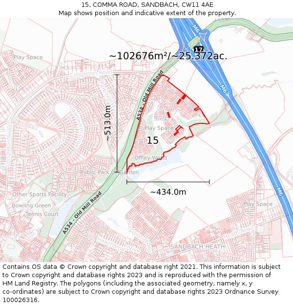 15, COMMA ROAD, SANDBACH, CW11 4AE: Plot and title map