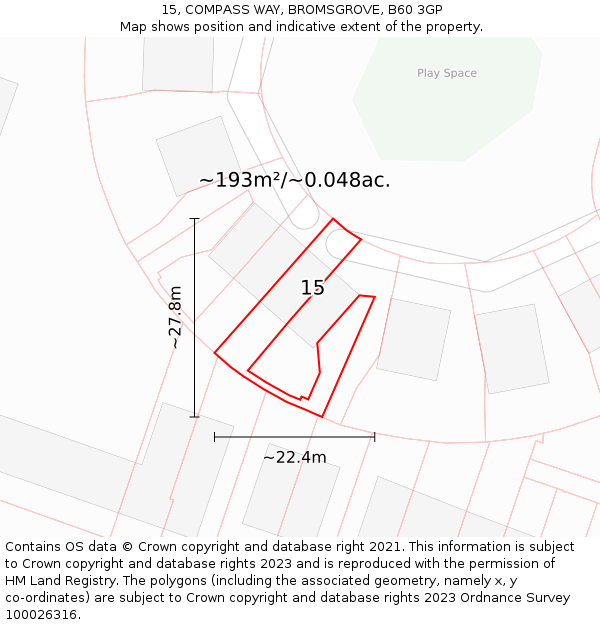 15, COMPASS WAY, BROMSGROVE, B60 3GP: Plot and title map