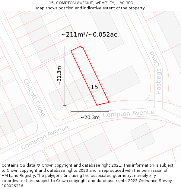 15, COMPTON AVENUE, WEMBLEY, HA0 3FD: Plot and title map