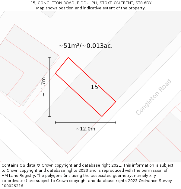 15, CONGLETON ROAD, BIDDULPH, STOKE-ON-TRENT, ST8 6DY: Plot and title map