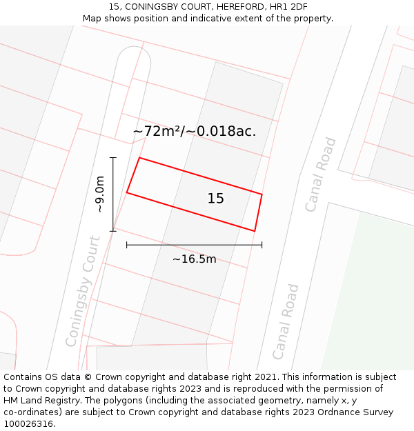 15, CONINGSBY COURT, HEREFORD, HR1 2DF: Plot and title map