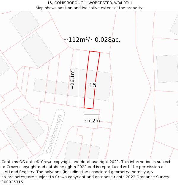 15, CONISBOROUGH, WORCESTER, WR4 0DH: Plot and title map
